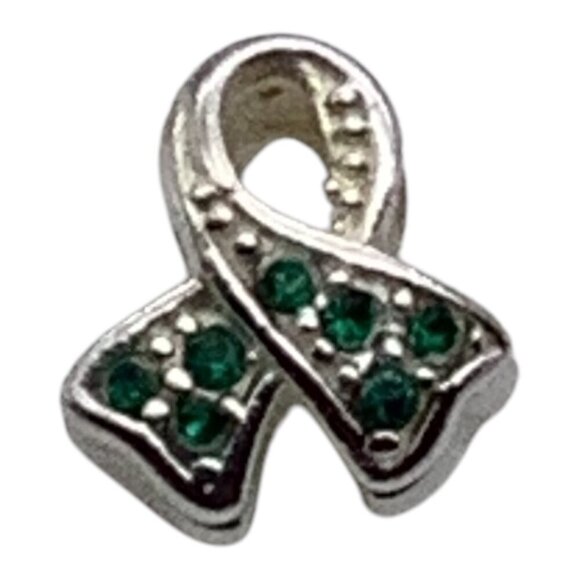 Charmed Craft 925 Sterling Silver Ribbon Pendant Green Crystals Cancer Awareness - Picture 7 of 8